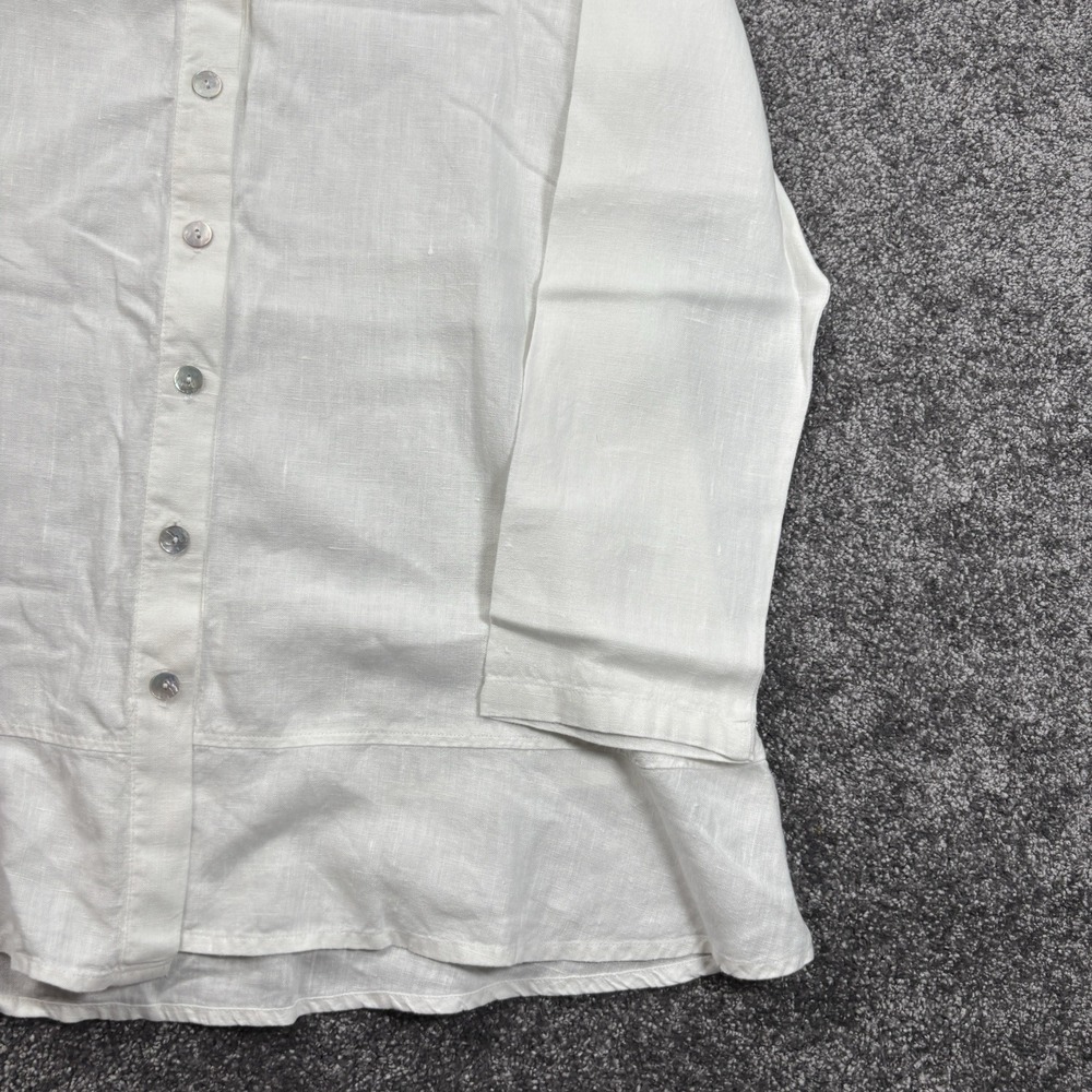 Flax By Jeanne Engelhart Blouse Top Size Small 100% Linen White Woven Button Up - Picture 6 of 12